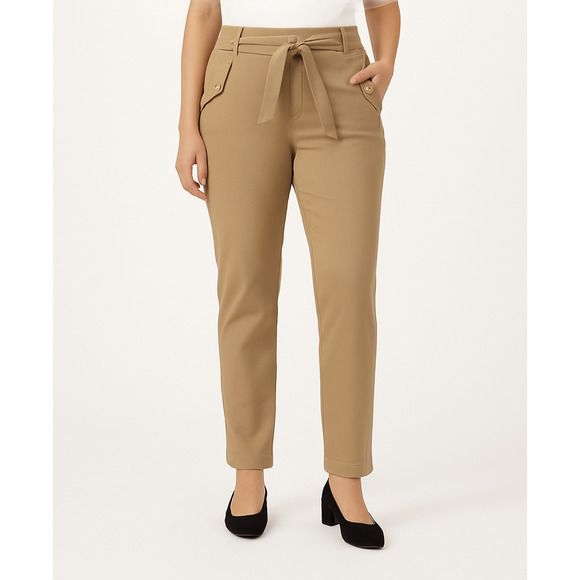 SOHO Apparel Tan Stretch Pants 1X Pull-On Belted Casual Trousers - Picture 1 of 9